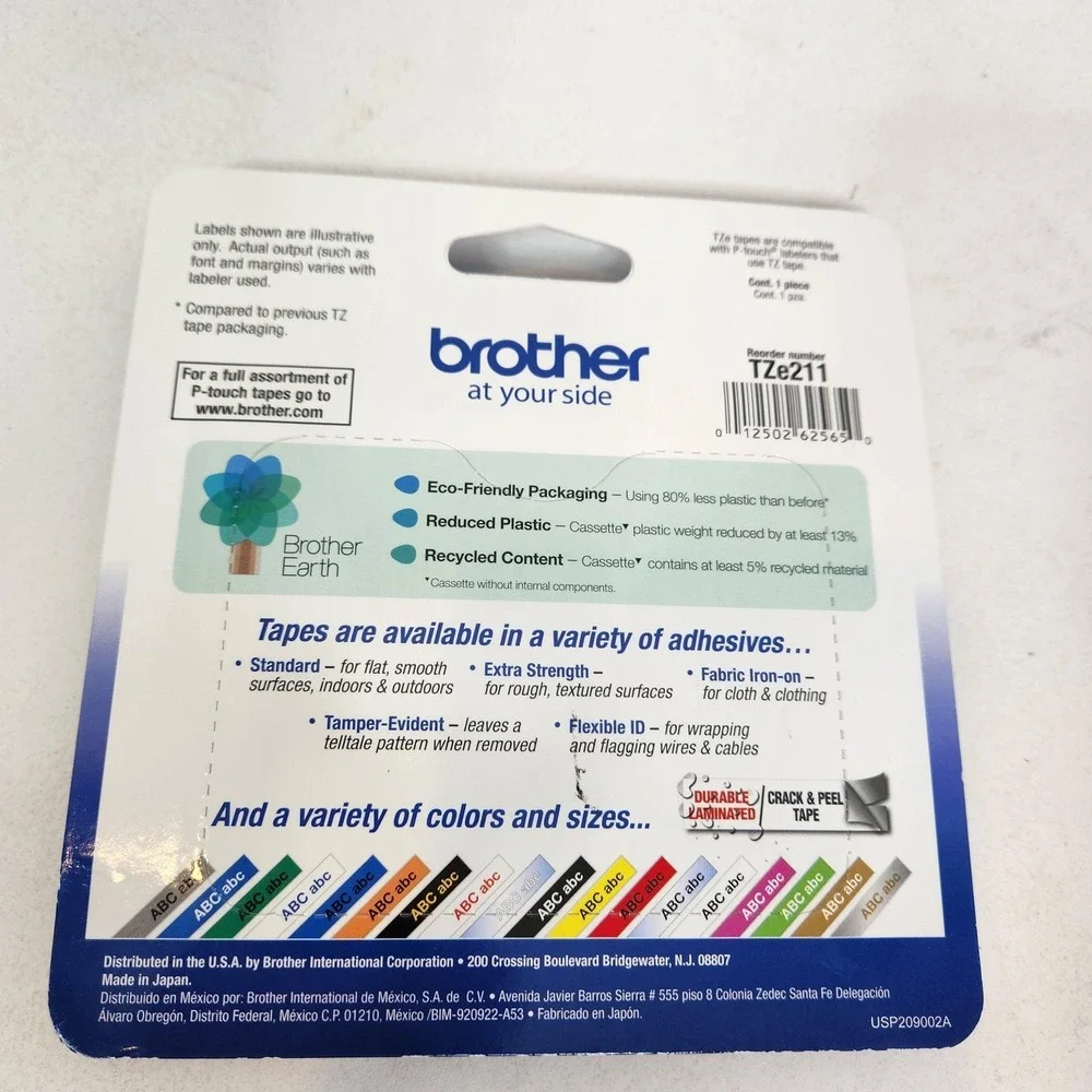 Brother P-Touch TZe-211 Tape 6mm 1/4in Black On White Laminated Label 8m Japan